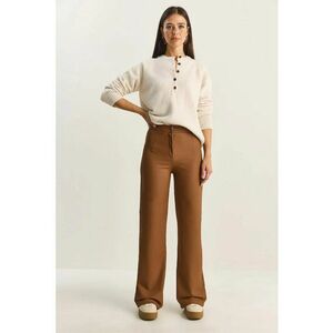 Pantaloni dama - Lucci - talie inalta - maro camel - imitatie de piele - Maro deschis imagine