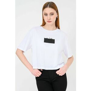 Tricou crop de bumbac cu imprimeu logo - Negru/Alb optic imagine