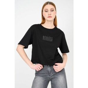 Tricou crop de bumbac cu imprimeu logo - Negru imagine