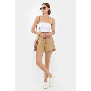 Pantaloni scurti - din in - talie inalta - elastic - maro imagine