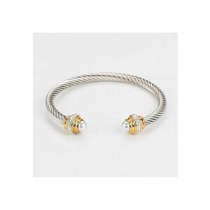Bratara argintie - din otel inoxidabil - suflata cu aur 18k - tip bangle - cu pietre si perle - Petsy C4 imagine