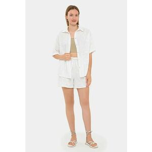 Compleu dama top cu maneca scurta si pantaloni - alb - textil imagine