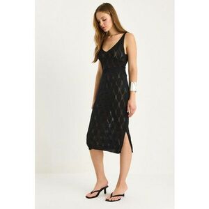 Rochie midi dama - tricot - decolteu in V - negru - imagine