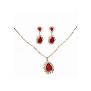 Set colier cu cercei 5148 - Rosu - lungime 48 cm imagine
