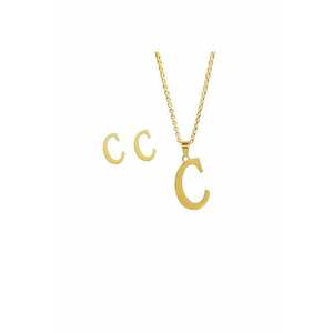 Set colier si cercei inox 4114C - Auriu - lungime 45 cm imagine