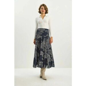 Fusta midi cu talie inalta - imprimeu etnic - textil - Albastru marin - Albastru marin imagine