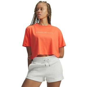 Tricou crop cu croiala lejera si logo decorat cu strasuri - Portocaliu mandarina imagine