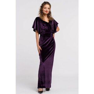 Rochie maxi catifelata cu decolteu in V - Mov inchis imagine