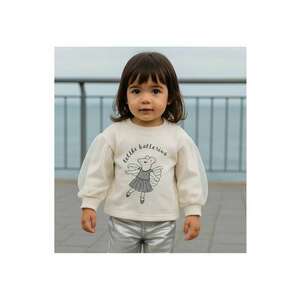 Bluza cu detalii din tull si model cu soricel Little Ballerina - Ecru imagine