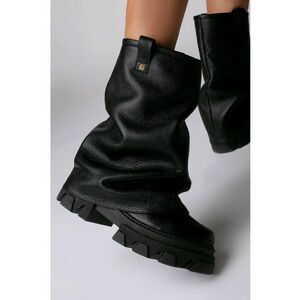 Bocanci Mooncrush piele bizonata neagra cu manson Marime: imagine