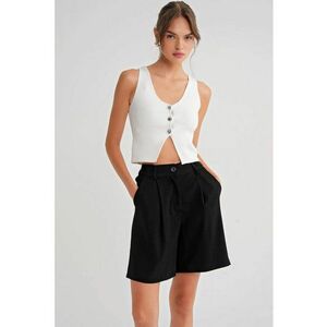 Pantaloni scurti dama - talie inalta - buzunare cu nasturi - negru - textil imagine