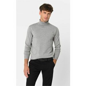 Pulover tricotat fin cu guler inalt - S-Max - Bej melange - Gri melange imagine