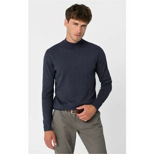 Pulover tricotat fin cu guler mediu S-Baz - Denim melange - Albastru inchis imagine