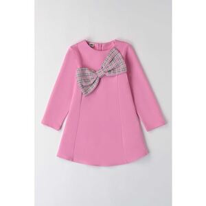 Rochie cu croiala A si funda in carouri - Roz deschis imagine
