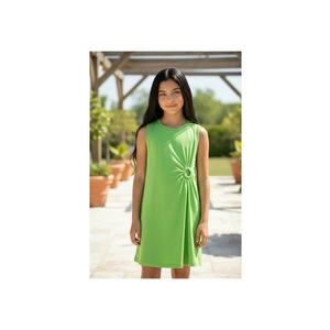 Rochie fete iDO din jerse elastic de bumbac fara maneci - unicolor - lungime deasupra genunchiului - Verde imagine
