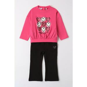 Set de bluza cu model si pantaloni cu croiala bootcut - Negru/Roz imagine