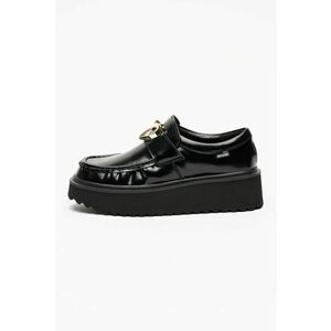 Pantofi loafer din piele cu platforma si detaliu metalic - Auriu/Negru imagine