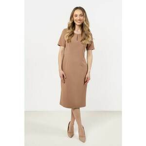 Rochie tip camasa A706 - poliester/viscoza/elastan - maro imagine