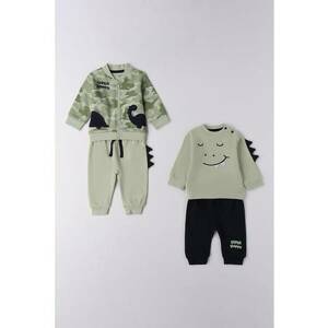Set de bluza de trening cu model grafic si pantaloni de trening - 4 piese - Albastru ultramarin/Kaki inchis/Verde sparanghel imagine