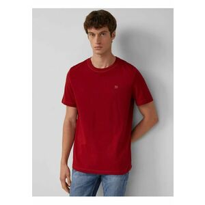 Tricou din jerseu gros - barbati - cu guler rotund si logo - Rosu inchis imagine