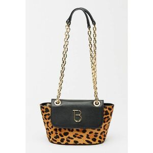 Geanta din piele cu par scurt si animal print Violet - Negru/Maro imagine