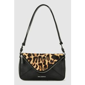 Geanta din piele cu bareta de umar si animal print - Negru/Maro camel imagine