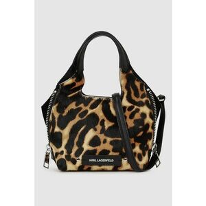 Geanta din piele cu bareta de umar si animal print - Negru/Maro camel imagine