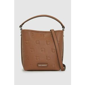 Geanta shopper cu model monograma si bareta detasabila - Maro inchis imagine