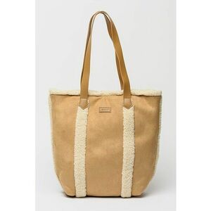 Geanta shopper textila cu logo - Alb fildes/Maro camel imagine