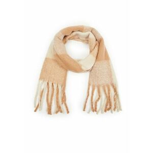 Fular cu model si franjuri - Bej/Maro camel imagine