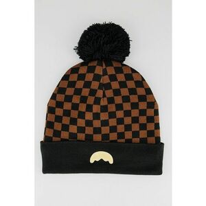 Caciula unisex cu ciucure si model in carouri - Maro inchis/Negru imagine