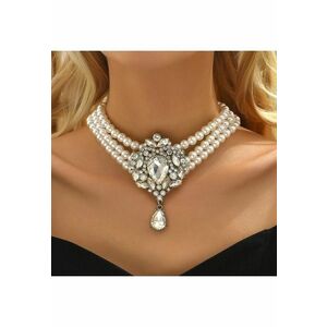 Colier choker - argintiu - masiv - cu pietre si perle - Osias C5 imagine