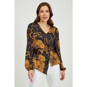 Bluza cu teminatie asimetrica - decolteu in V si model - Negru/Maro deschis imagine