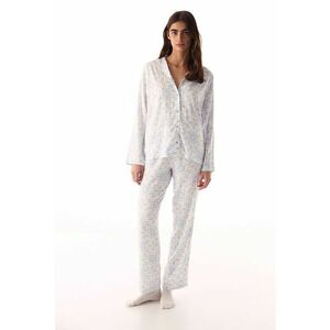 Pijama cu maneci lungi si model - Alb imagine