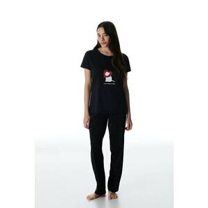 Pijama din bumbac cu imprimeu - Negru imagine