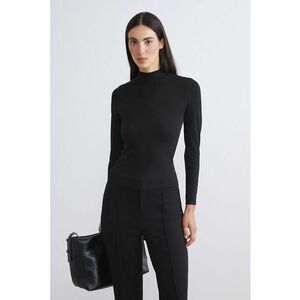 Bluza slim-fit cu guler scurt - Negru imagine