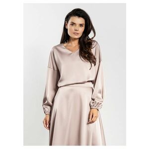 Bluza dama - poliester - satin - decolteu in V - maneci lungi - bej imagine