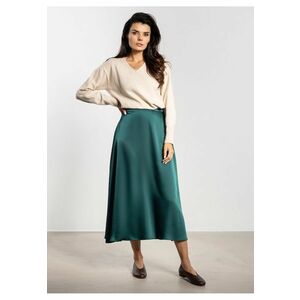 Fusta midi - satin - talie inalta - croiala evazata - verde sticla imagine