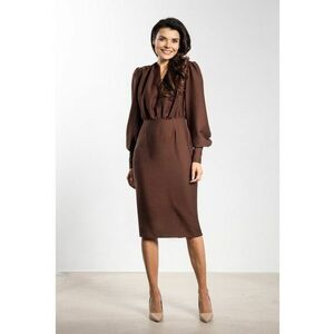 Rochie midi A735 - maneci lungi bufante - maro - rayon|nylon imagine