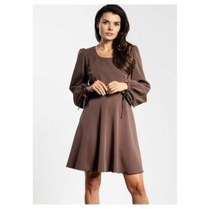 Rochie mini - A741 - maneca lunga - ciocolatiu - poliester/elastan imagine