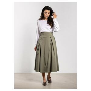 Fusta midi - talie inalta - legatura la spate - verde - nylon imagine