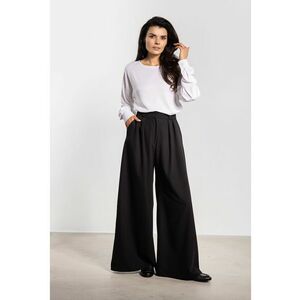 Pantaloni dama - picior larg - talie inalta - negru - poliester/elastan imagine