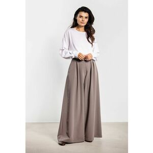 Pantaloni dama - eleganti - talie inalta - picior larg - bej - poliester/elastan imagine
