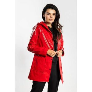 Geaca de dama - latex - gluga - buzunare - rosie - poliester imagine