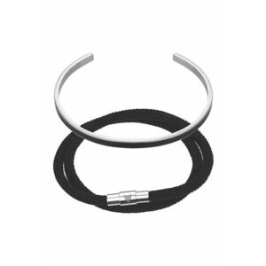 Set de bratara rotunda din otel inoxidabil si bratara din piele cu logo - Negru/Argintiu imagine