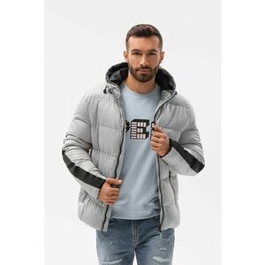 Geaca matlasata cu vatelina - gluga si banda contrastanta - Negru/Gri imagine