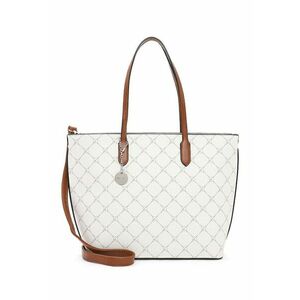 Geanta shopper de piele ecologica cu model logo - Alb/Maro imagine