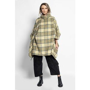 Poncho cu model in carouri si guler inalt - Negru/Galben/Albastru imagine