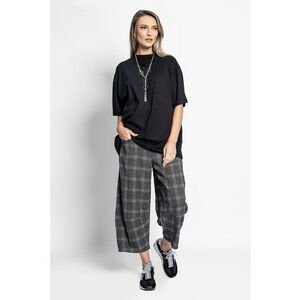 Pantaloni crop cu model in carouri - Gri inchis imagine