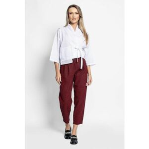 Pantaloni capri din amestec de lana cu talie inalta - Visiniu imagine